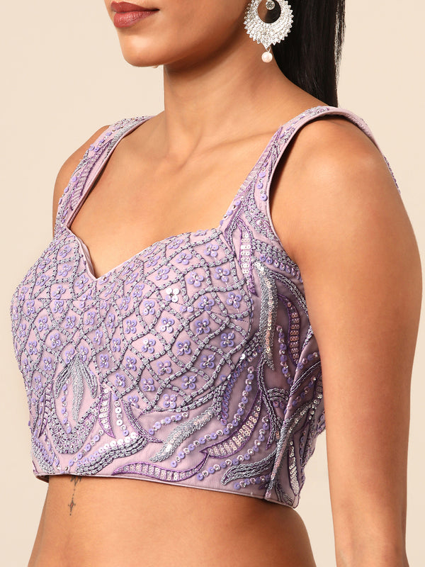 Breathtaking Lavender Net Lehenga Choli Set with Zarkan & Sequin Embroidery ClothsVilla