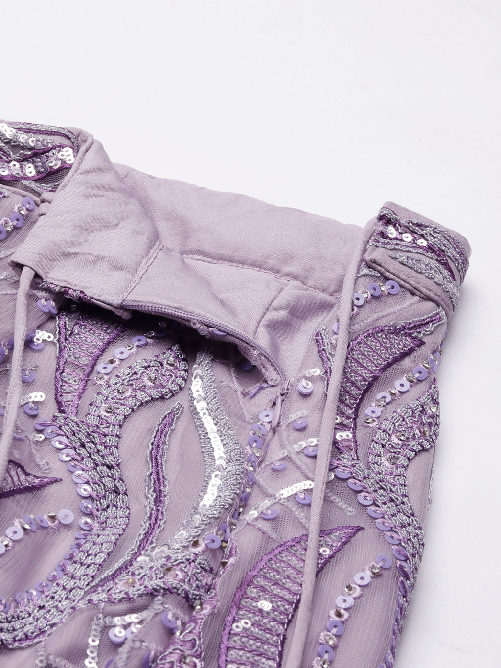 Breathtaking Lavender Net Lehenga Choli Set with Zarkan & Sequin Embroidery ClothsVilla