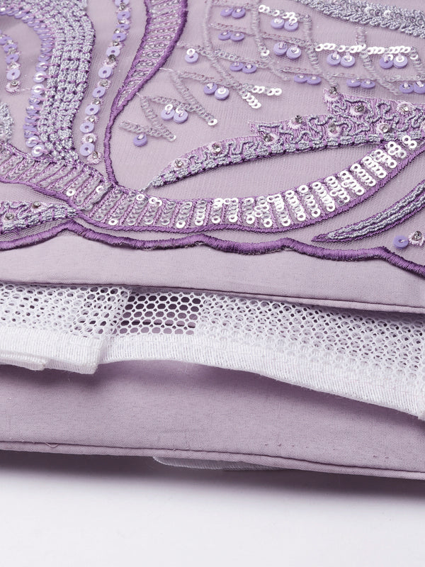 Breathtaking Lavender Net Lehenga Choli Set with Zarkan & Sequin Embroidery ClothsVilla