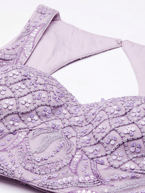 Breathtaking Lavender Net Lehenga Choli Set with Zarkan & Sequin Embroidery ClothsVilla