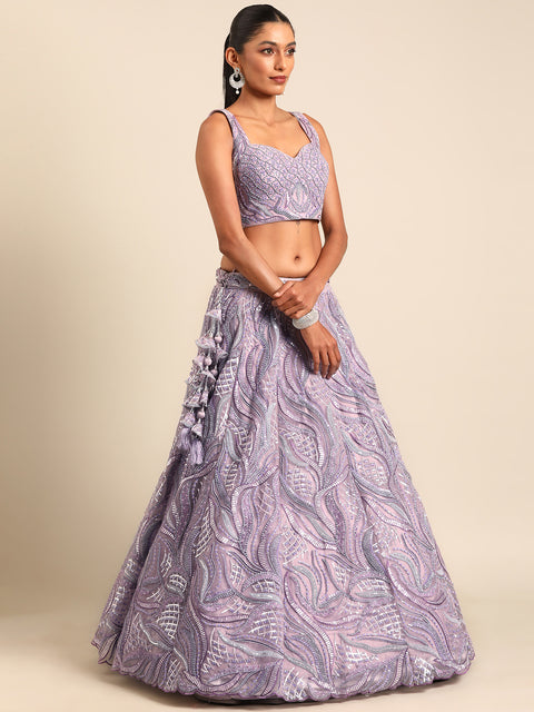 Breathtaking Lavender Net Lehenga Choli Set with Zarkan & Sequin Embroidery ClothsVilla Main image