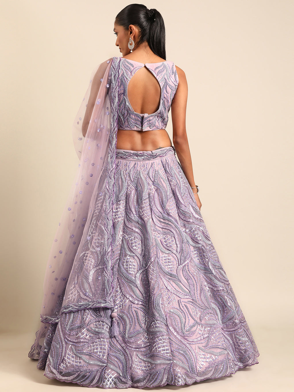 Breathtaking Lavender Net Lehenga Choli Set with Zarkan & Sequin Embroidery ClothsVilla
