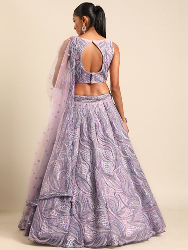 Breathtaking Lavender Net Lehenga Choli Set with Zarkan & Sequin Embroidery ClothsVilla