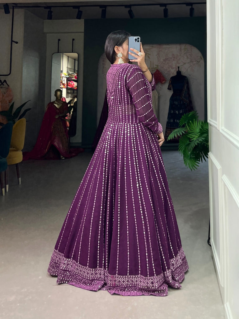 Indo Western Gown Party Wear Dress With Long Shrug Breathtaking Purple Sequined Georgette Indo-Western Lehenga Indo Western Gown Party Wear Dress With Long Shrug Breathtaking Purple Sequined Georgette Indo-Western Lehenga