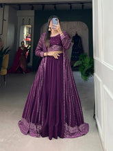 Load image into Gallery viewer, Breathtaking Purple Sequined Georgette Indo-Western Lehenga Set with Elegant Shrug - 3 Pcs ClothsVilla