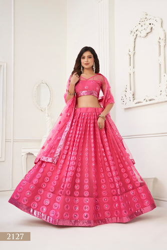 Bright Pink Elegant Butterfly Net Lehenga Set with Intricate Tone-to-Tone Embroidery