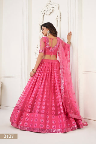Bright Pink Elegant Butterfly Net Lehenga Set with Intricate Tone-to-Tone Embroidery