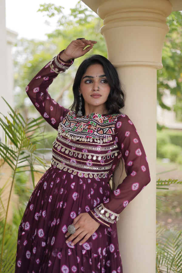 Brown Bandhani Print Gown ClothsVilla