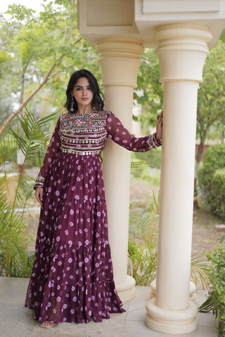 Brown Bandhani Print Gown ClothsVilla