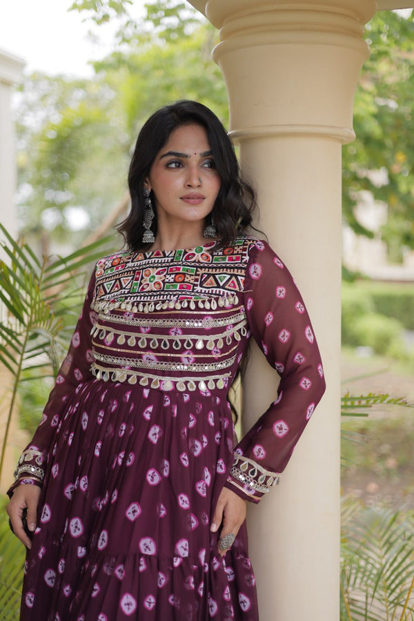 Brown Bandhani Print Gown ClothsVilla