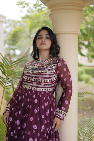 Brown Bandhani Print Gown ClothsVilla