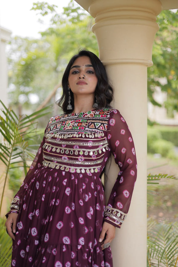 Brown Bandhani Print Gown ClothsVilla