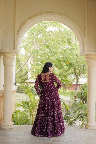 Brown Bandhani Print Gown ClothsVilla
