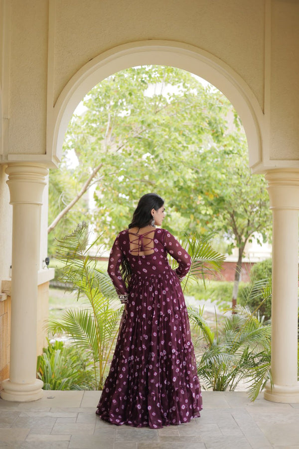 Brown Bandhani Print Gown ClothsVilla