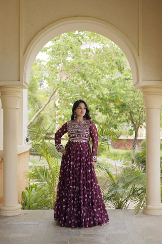 Brown Bandhani Print Gown ClothsVilla