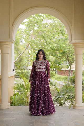 Brown Bandhani Print Gown ClothsVilla