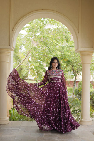 Brown Bandhani Print Gown ClothsVilla