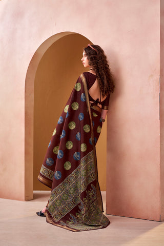 Brown Chanderi Printed Saree ClothsVilla