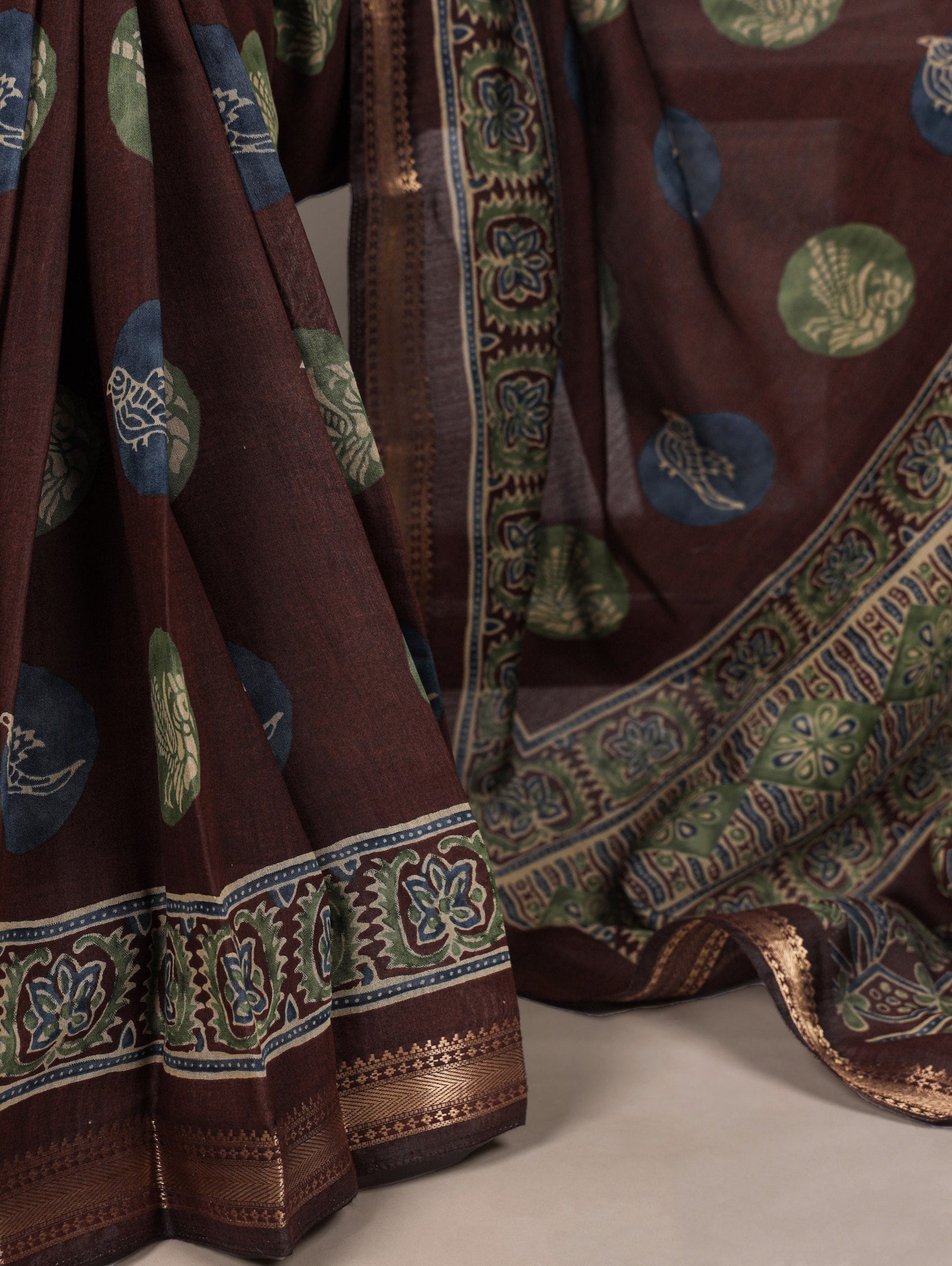 Brown Chanderi Printed Saree ClothsVilla