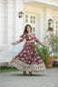 Brown Color Designer Party Wear Pure Chinon Silk Top, Palazzo & Dupatta Set ClothsVilla