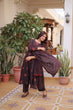 Load image into Gallery viewer, Brown Cotton Embroidered Kurti Pant Set ClothsVilla