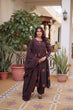 Load image into Gallery viewer, Brown Cotton Embroidered Kurti Pant Set ClothsVilla