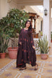 Load image into Gallery viewer, Brown Cotton Embroidered Kurti Pant Set ClothsVilla