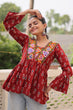Load image into Gallery viewer, Brown Cotton Printed Top with Kutchi Patchwork &amp; Dori Closure – Stitched ClothsVilla