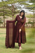 Load image into Gallery viewer, Brown Designer Georgette Anarkali Suit with 3mm Sequins Embroidery &amp; 3.5+ Meter Flair ClothsVilla
