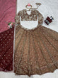 Load image into Gallery viewer, Brown Designer Jimi Choo Semi-Stitched Lehenga Choli Set with Butterfly Net Dupatta ClothsVilla
