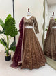 Load image into Gallery viewer, Brown Designer Jimi Choo Semi-Stitched Lehenga Choli Set with Butterfly Net Dupatta ClothsVilla