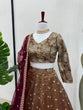 Load image into Gallery viewer, Brown Designer Jimi Choo Semi-Stitched Lehenga Choli Set with Butterfly Net Dupatta ClothsVilla