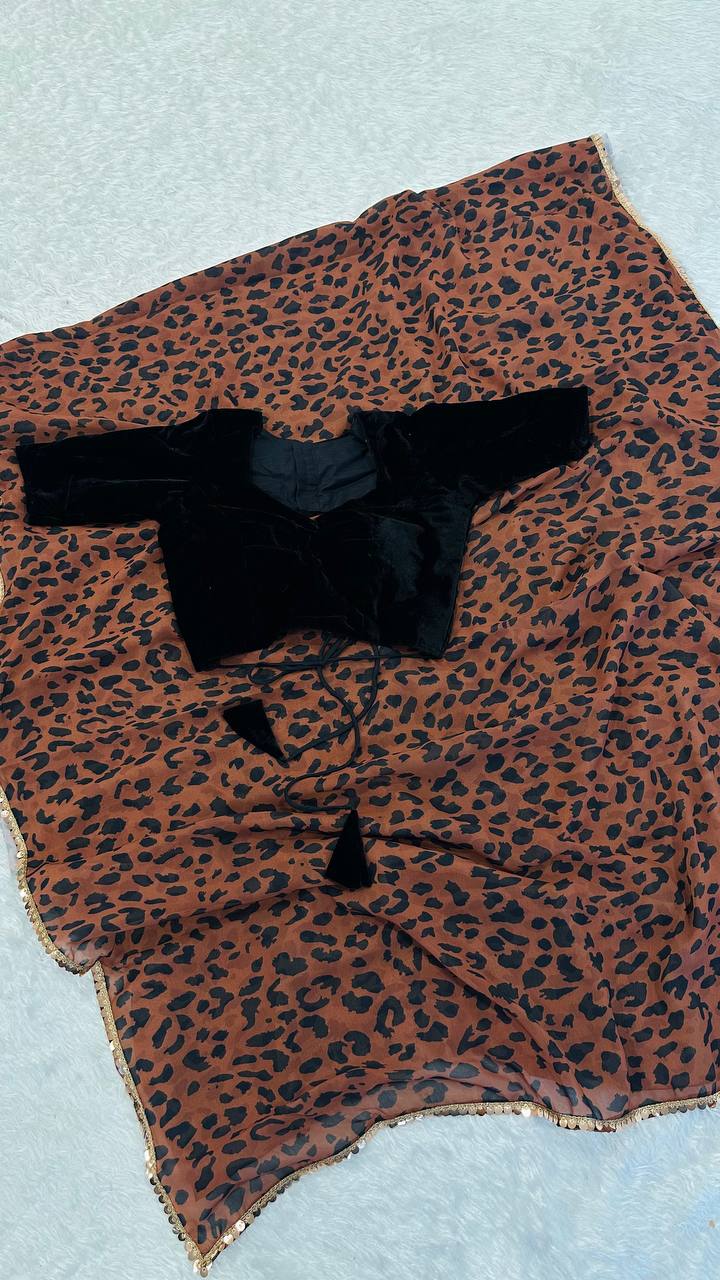 Brown Designer Printed Saree ClothsVilla