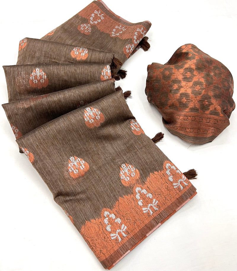 Brown Elegant Bollywood Cotton Silk Saree with Tassel Detailing ClothsVilla