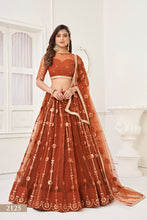 Load image into Gallery viewer, Brown Elegant Butterfly Net Lehenga with Tone-to-Tone Mirror Work Embroidery