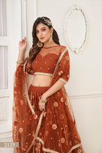 Load image into Gallery viewer, Brown Elegant Butterfly Net Lehenga with Tone-to-Tone Mirror Work Embroidery