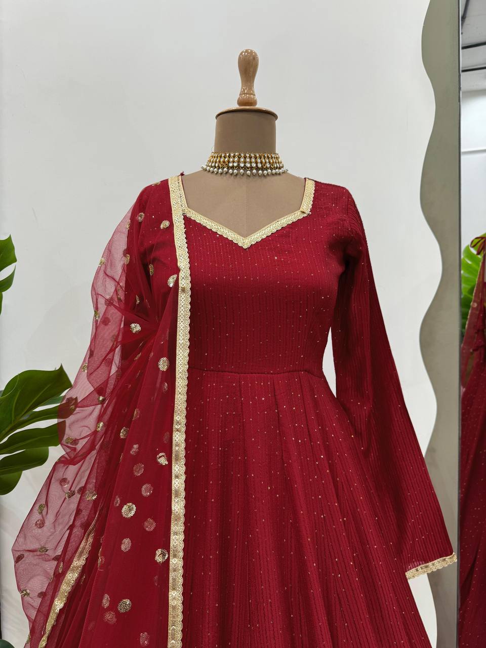 Brown Elegant Dola Silk Gown Set with Dupatta ClothsVilla