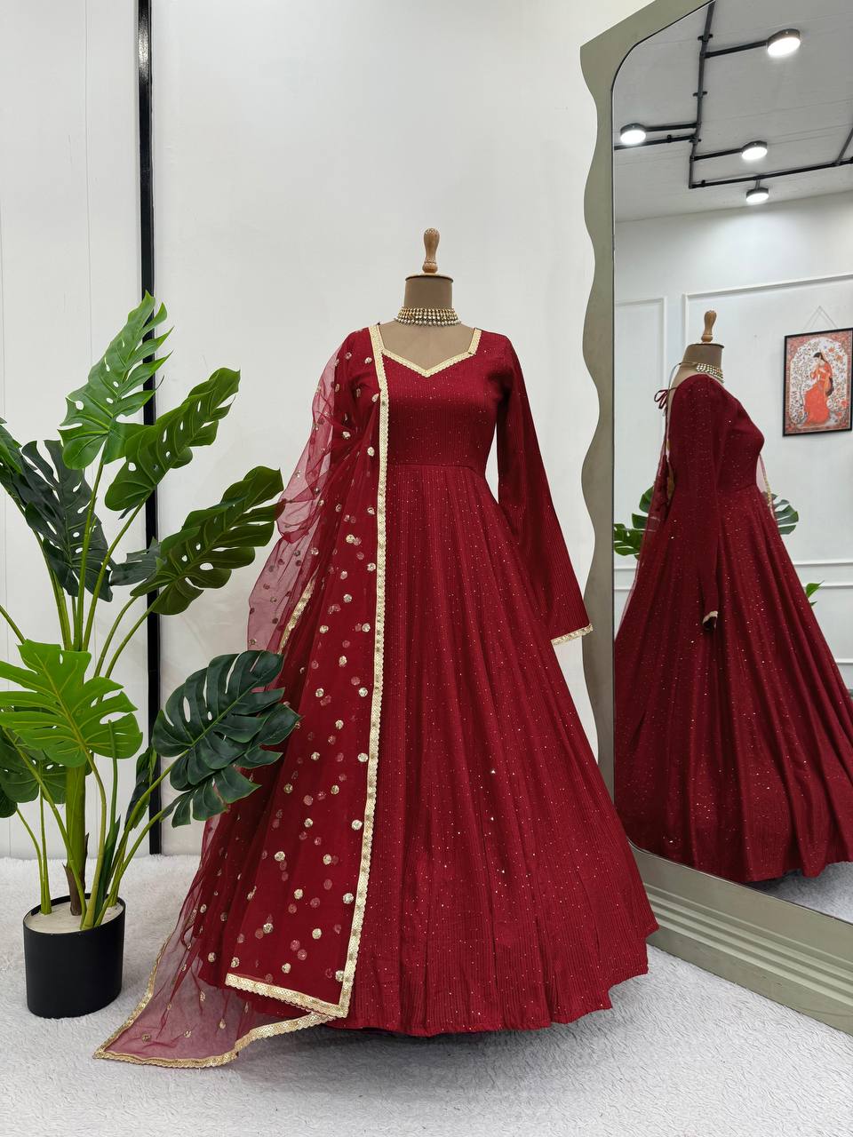 Brown Elegant Dola Silk Gown Set with Dupatta ClothsVilla