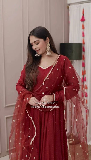 Brown Elegant Dola Silk Gown Set with Dupatta ClothsVilla
