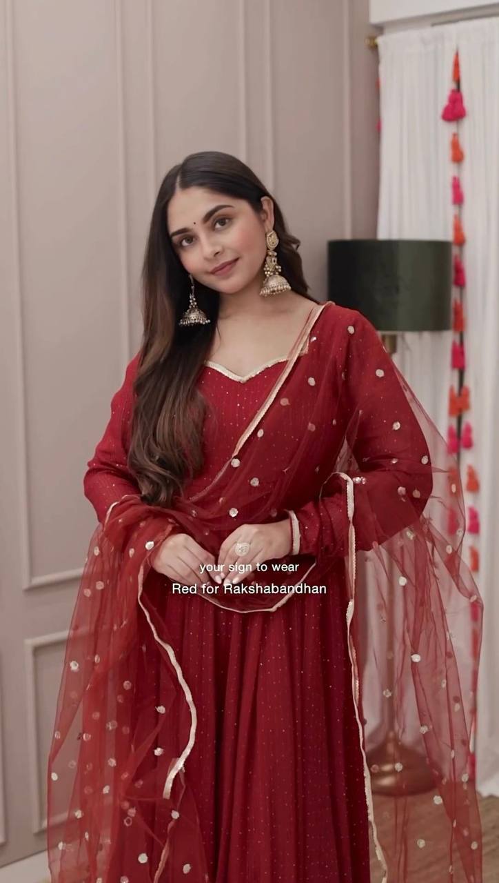 Brown Elegant Dola Silk Gown Set with Dupatta ClothsVilla Main image