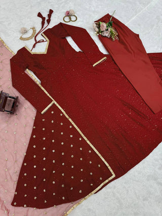 Brown Elegant Dola Silk Gown Set with Dupatta ClothsVilla