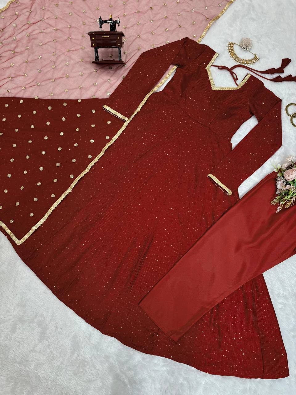 Brown Elegant Dola Silk Gown Set with Dupatta ClothsVilla
