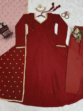Brown Elegant Dola Silk Gown Set with Dupatta ClothsVilla
