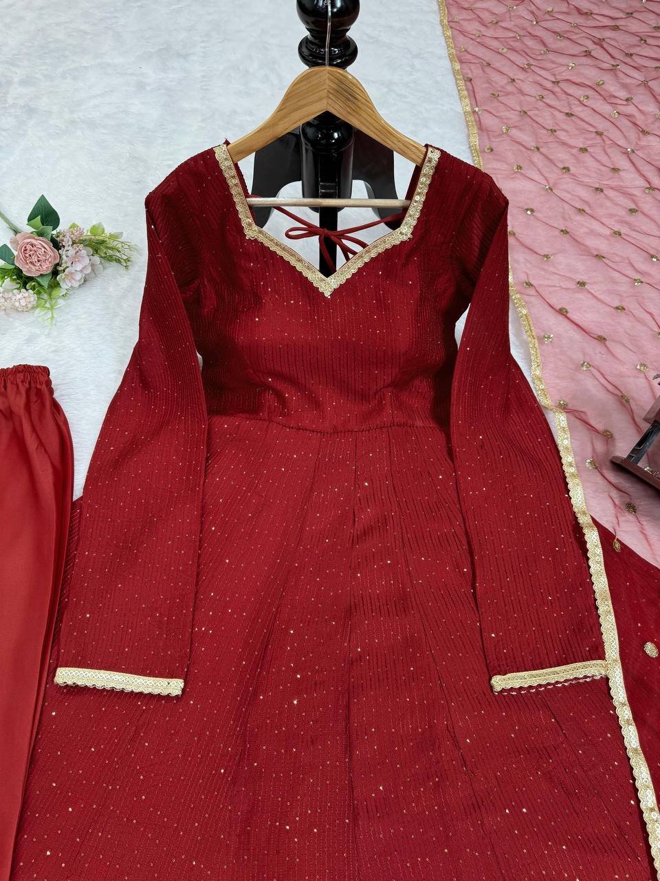 Brown Elegant Dola Silk Gown Set with Dupatta ClothsVilla