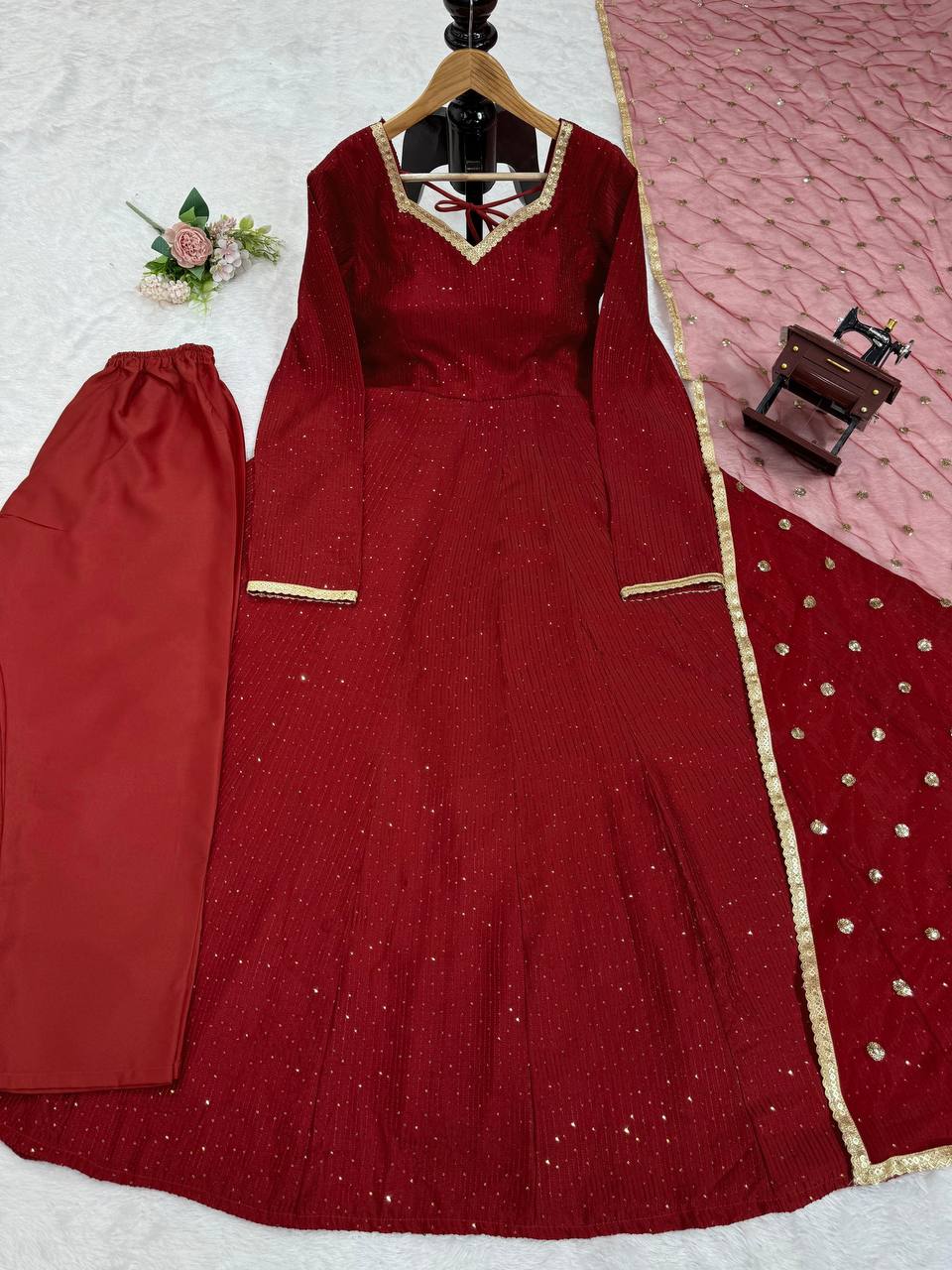 Brown Elegant Dola Silk Gown Set with Dupatta ClothsVilla