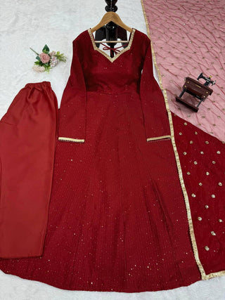 Brown Elegant Dola Silk Gown Set with Dupatta ClothsVilla