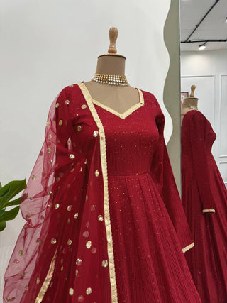 Brown Elegant Dola Silk Gown Set with Dupatta ClothsVilla