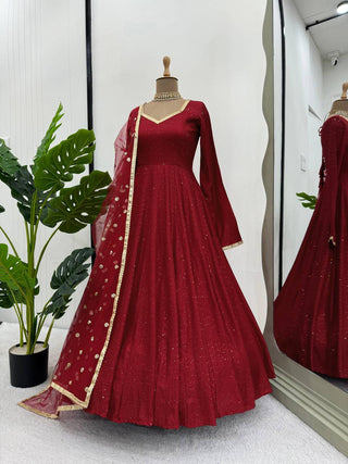 Brown Elegant Dola Silk Gown Set with Dupatta ClothsVilla