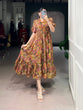 Load image into Gallery viewer, Brown Elegant Floral Organza Stitched Frock with 4-Meter Flair &amp; Micro Crepe Lining ClothsVilla