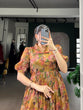 Load image into Gallery viewer, Brown Elegant Floral Organza Stitched Frock with 4-Meter Flair &amp; Micro Crepe Lining ClothsVilla